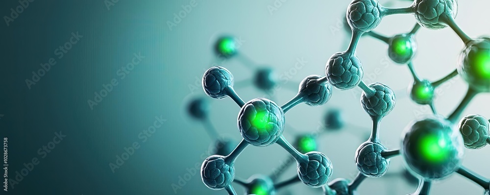 Molecule structure on blue background with glowing elements. Molecule structure on blue background with glowing elements.