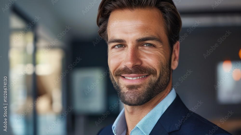 Portrait of a Smiling Man with a Blue Suit and a Light Blue Shirt Portrait of a Smiling Man with a Blue Suit and a Light Blue Shirt
