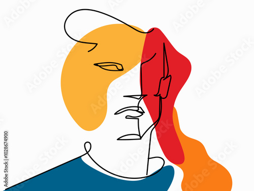 single black line man portrait black and multi color background	