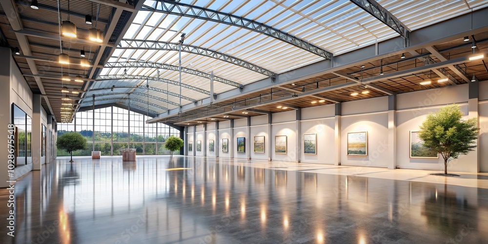Bright Exhibition Hall with Skylights: Modern Architectural Photography for Events and Displays Bright Exhibition Hall with Skylights: Modern Architectural Photography for Events and Displays