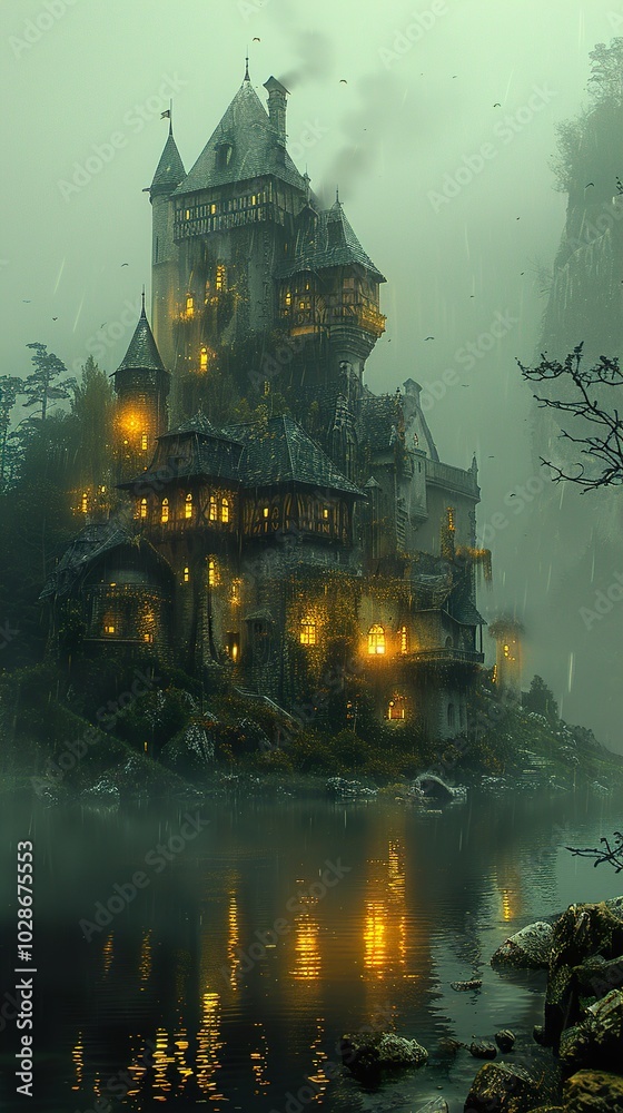 Enchanted Castle in the Mist: A Fantasy Landscape Enchanted Castle in the Mist: A Fantasy Landscape