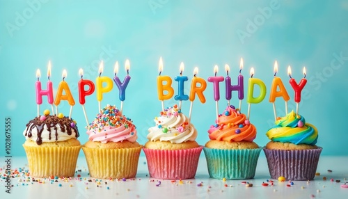 Colorful happy birthday cupcakes