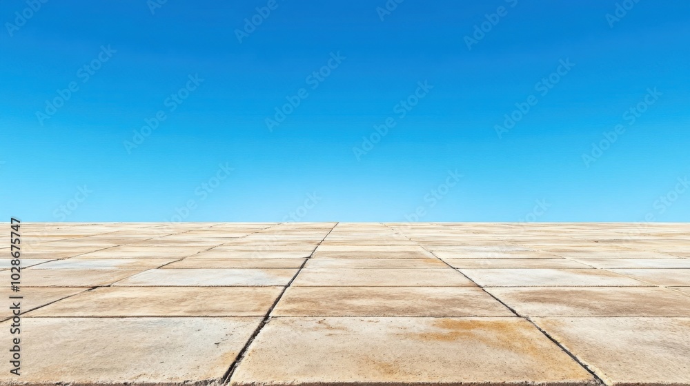 Paved surface with clear blue sky above, minimalist view. Concrete floor. Paved surface with clear blue sky above, minimalist view. Concrete floor.