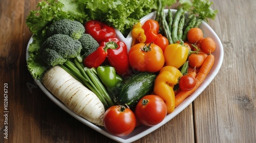 Fresh Vegetables in Heart-Shaped Plate Arrangement