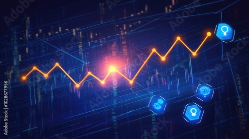 Upward Trending Line Graph on Digital Display