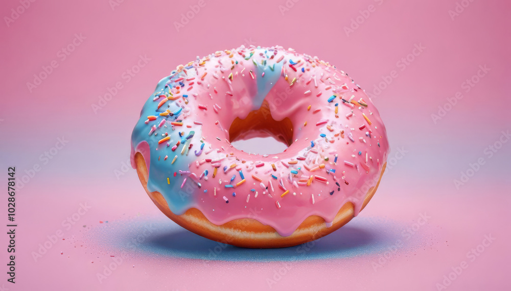 Pink donuts with colored sprinkles on a white background Pink donuts with colored sprinkles on a white background
