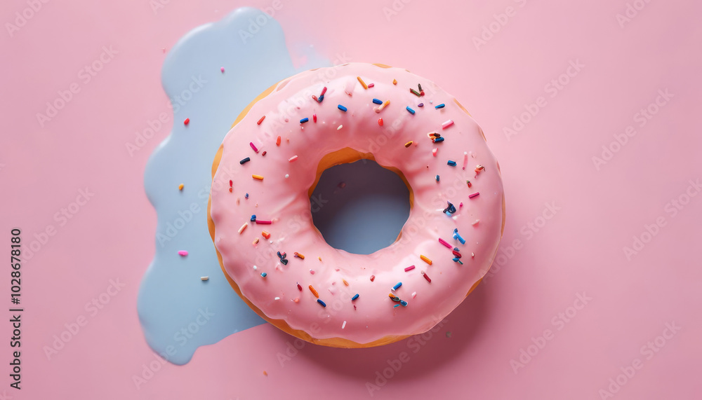 Pink donuts with colored sprinkles on a white background Pink donuts with colored sprinkles on a white background