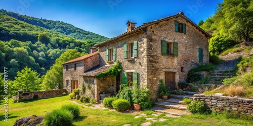 Charming Old Ardèche Farm with Closed Shutters as a Secondary Residence in Scenic Landscape