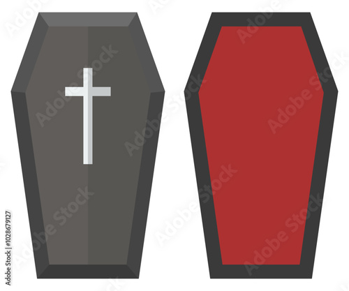 Flat icon of halloween coffin isolated on white background.
