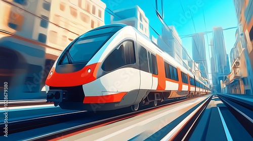 Illustration of a fast train in the future in cartoon style for education