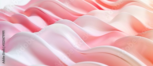 Soft pink and white fabric flows gracefully in gentle waves, creating a soothing, delicate visual reminiscent of serene ocean ripples.