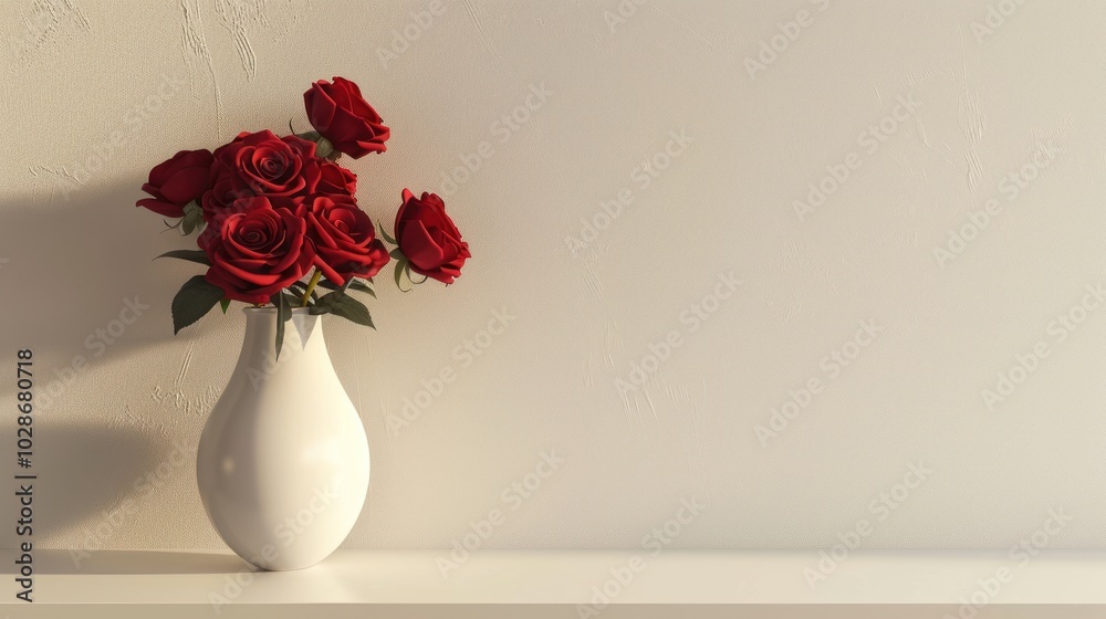 Red Roses in a White Vase Against a Textured Wall Red Roses in a White Vase Against a Textured Wall