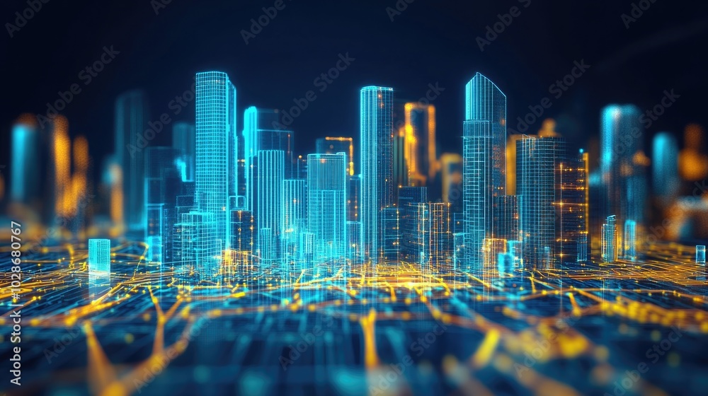 Obraz premium Futuristic 3D Cityscape with Bright Neon Lights