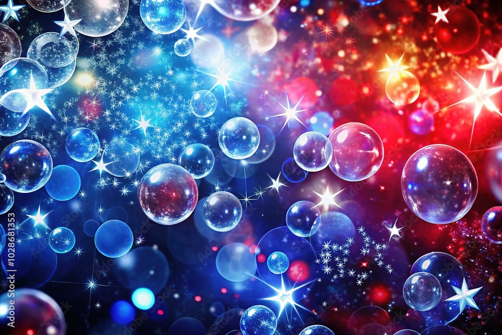 Colorful Abstract Background with Sparkling Bubbles and Stars for Festive Vibes