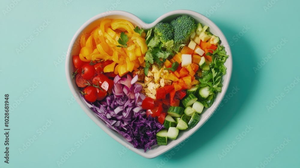 Colorful Heart-Shaped Plate of Fresh Vegetables Colorful Heart-Shaped Plate of Fresh Vegetables