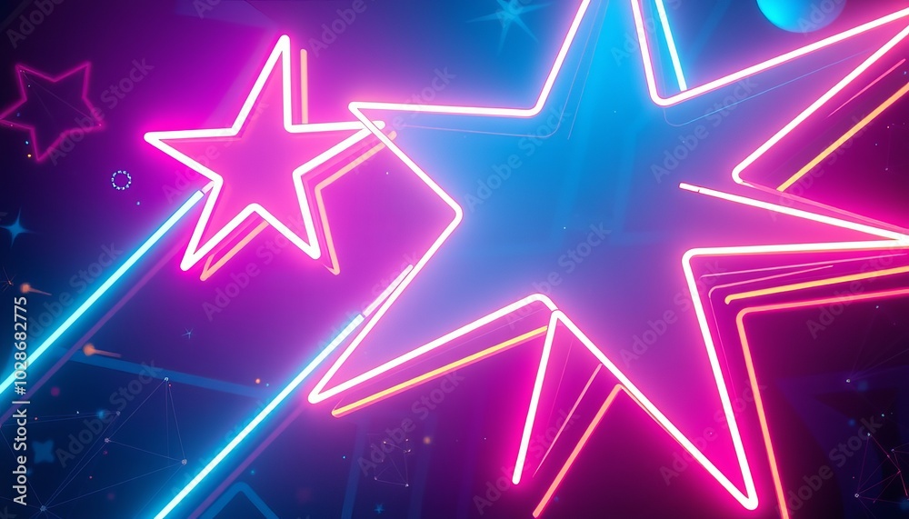 Colorful neon stars glowing brightly in a dark sky at night Colorful neon stars glowing brightly in a dark sky at night