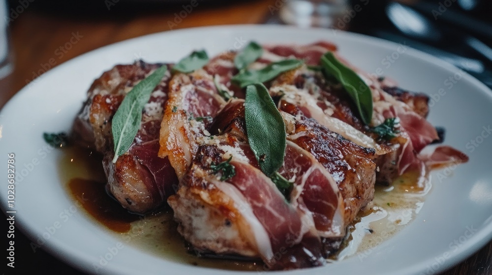 Beautifully Arranged Serving of Saltimbocca Beautifully Arranged Serving of Saltimbocca
