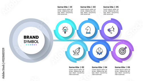 Infographic template. 6 linked gears with icons