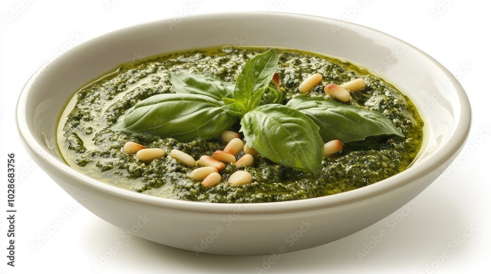 Fresh Pesto Sauce in a Styled Bowl Fresh Pesto Sauce in a Styled Bowl