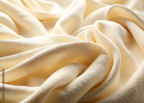 Delicate Cream Fabric Texture with Soft Folds - Captivating Macro Photography of Elegant Textiles for Interior Design and Fashion Use