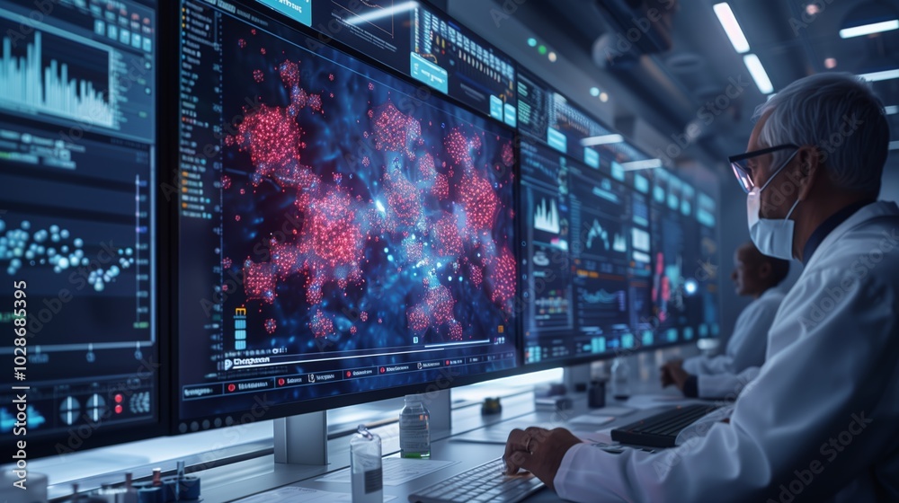 Scientist Analyzing Data in High-Tech Laboratory Setting Scientist Analyzing Data in High-Tech Laboratory Setting