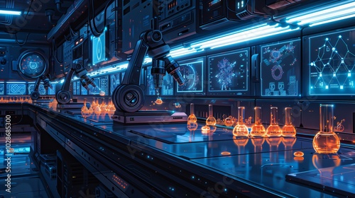 Futuristic Laboratory with Advanced Robotic Technology
