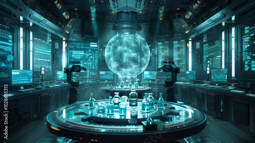 Futuristic Laboratory with Advanced Technology Display