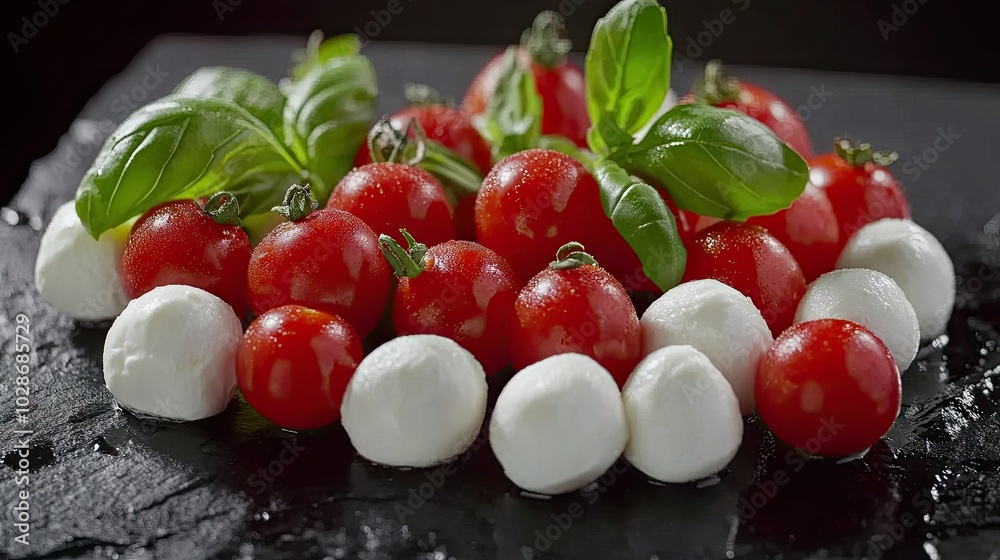 Fresh Italian Tricolore Ingredients with Basil and Tomatoes Fresh Italian Tricolore Ingredients with Basil and Tomatoes