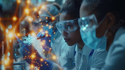 Wallpaper Mural Scientists Working in Laboratory with Molecular Graphics Torontodigital.ca