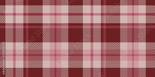 This seamless tartan pattern, displayed in shades in pink and red color is composed of intersecting lines and squares, providing a stylish and traditional textile look.