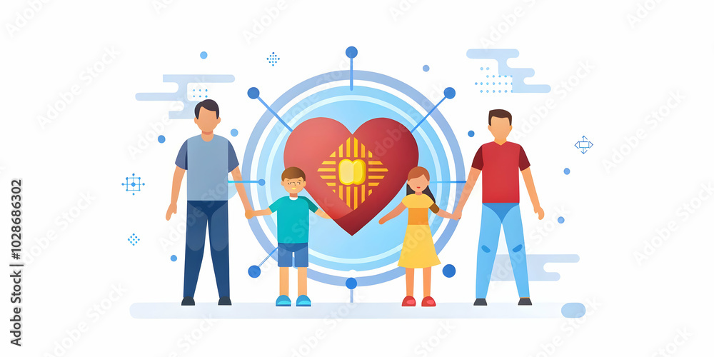 Close Up of Family Members Holding Hands with Futuristic Holographic Heart Projection Emphasizing Love and Unity in Macro Shot ? High Tech Family Photo Stock Concept with Copy Space Close Up of Family Members Holding Hands with Futuristic Holographic Heart Projection Emphasizing Love and Unity in Macro Shot ? High Tech Family Photo Stock Concept with Copy Space