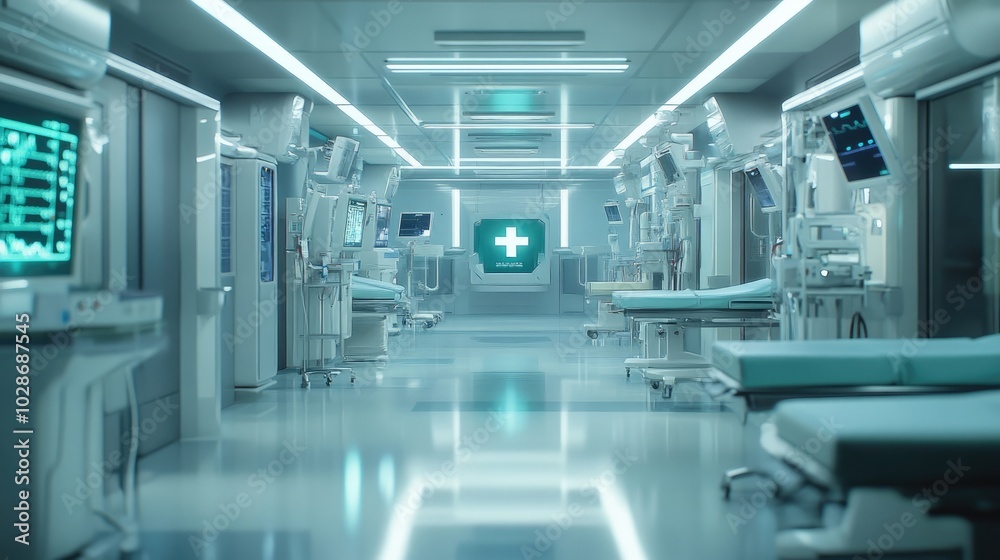 Modern nurse station with sterile surfaces and advanced equipment. Modern nurse station with sterile surfaces and advanced equipment.