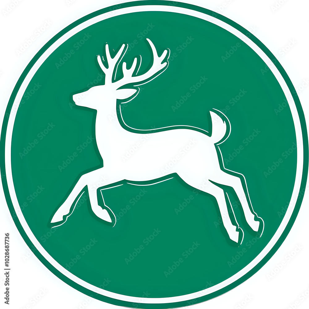 A traditional circular sign featuring a white silhouette of a deer, indicating a deer crossing zone for driver awareness. A traditional circular sign featuring a white silhouette of a deer, indicating a deer crossing zone for driver awareness.