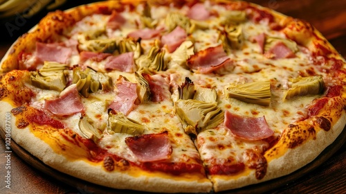 Delicious Capricci Pizza with Artichokes and Ham photo