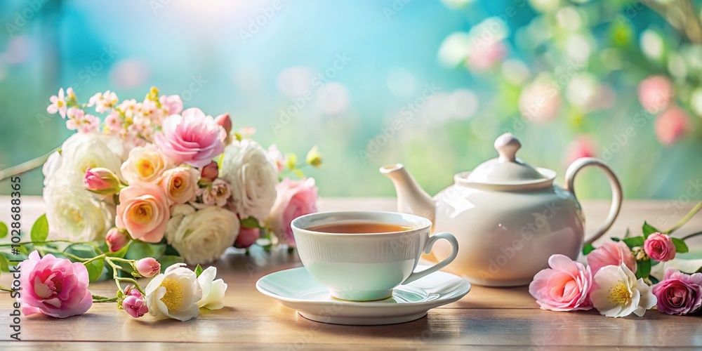 Elegant Tea Setting with Soft Pastel Colors, Flowers, and Gentle Morning Light - Minimalist Photography for Serene Home Decor Inspiration Elegant Tea Setting with Soft Pastel Colors, Flowers, and Gentle Morning Light - Minimalist Photography for Serene Home Decor Inspiration