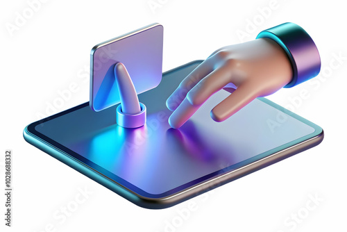 Wallpaper Mural Close Up of Millennial Fingers Tapping Holographic Tablet with Neon Reflection - Futuristic Tech Concept for Digital Device Ads Torontodigital.ca