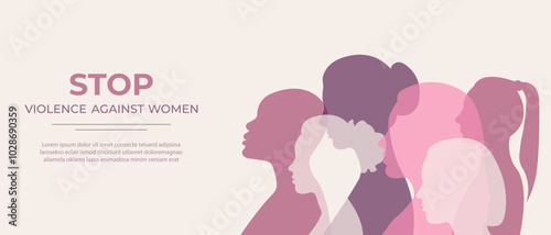 International Day for the Elimination of Violence Against Women. Women.Horizontal banner with silhouettes of women.Vector.