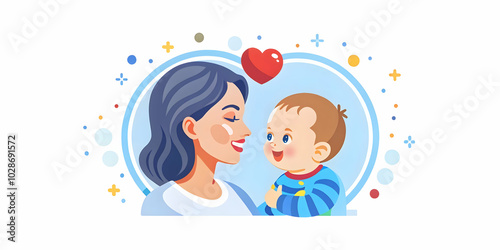 Heartwarming Close Up of Mother and Baby Smiling Together Against a Plain Yellow Background - Emotional Bond with Copy Space for Text in Photo Stock Concept