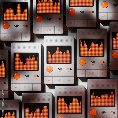 Obraz na płótnie 3D rendered mock-up of a concept of a modern digital music player featuring an interactive orange equalizer display. w salonie
