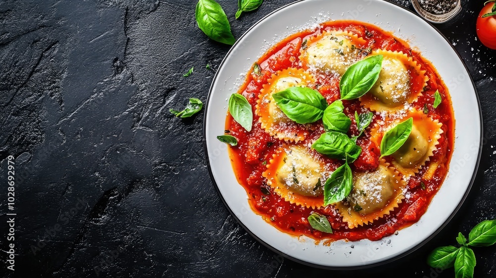 Elegant Ravioli in Tomato Sauce with Fresh Basil