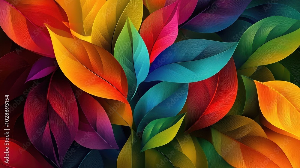 Vibrant Abstract Design of Colorful Leaves and Flowers Vibrant Abstract Design of Colorful Leaves and Flowers