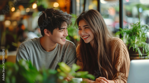 Portrait of a young malayasian couple in cafe. photo