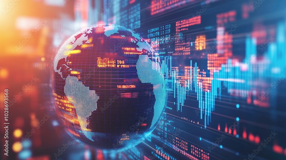 Abstract 3D Globe Surrounded by Financial Data Elements Abstract 3D Globe Surrounded by Financial Data Elements