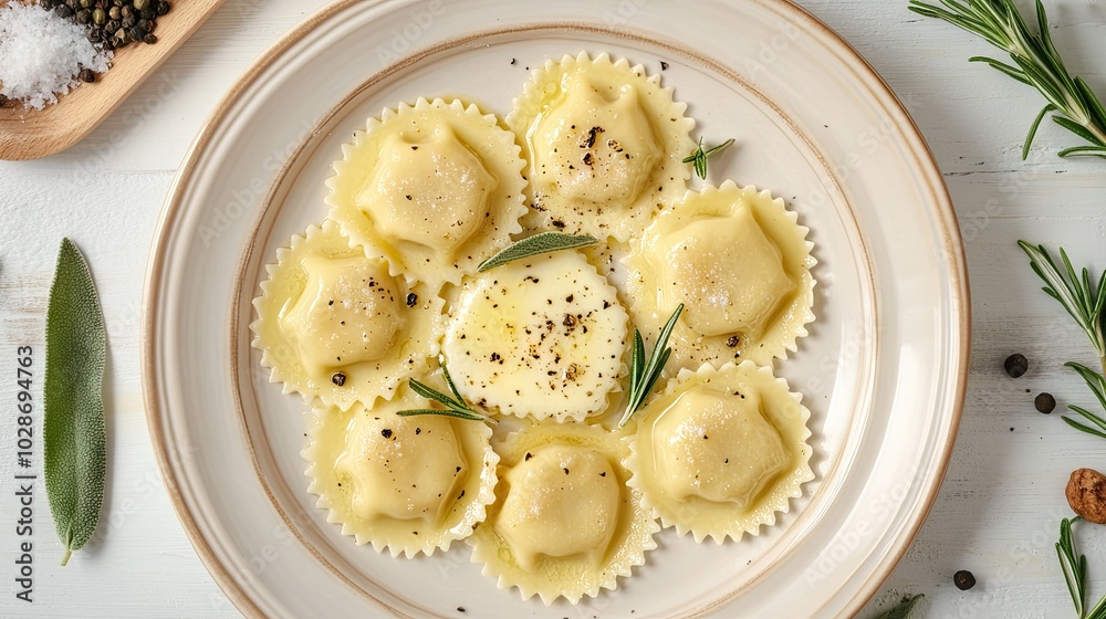 Delicious Fresh Ravioli with Herbs and Olive Oil Delicious Fresh Ravioli with Herbs and Olive Oil
