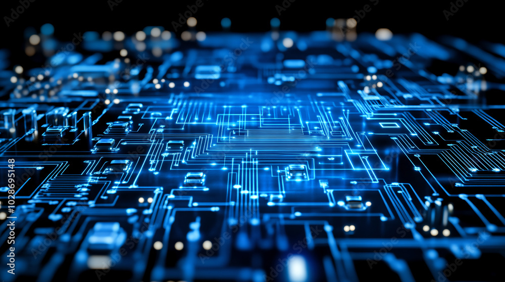 Close-Up View of a Futuristic Electronic Circuit Integrated into a Sleek Cyberpunk Device Against a Neon-Lit Background Close-Up View of a Futuristic Electronic Circuit Integrated into a Sleek Cyberpunk Device Against a Neon-Lit Background