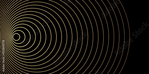 Gradient light equalizer gold wavy curve. Abstract background with concentric circles in luxury golden color. Vector illustration of music, sound waves, technology, science. 
