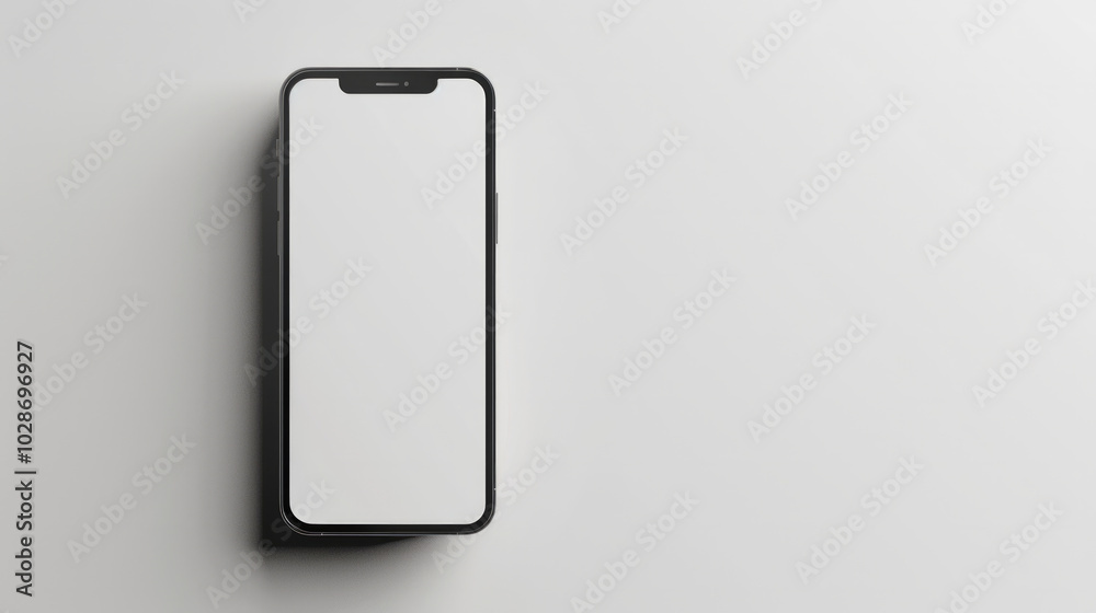 Blank smartphone screen on minimalistic surface ready for device usage instructions in bright natural light Blank smartphone screen on minimalistic surface ready for device usage instructions in bright natural light