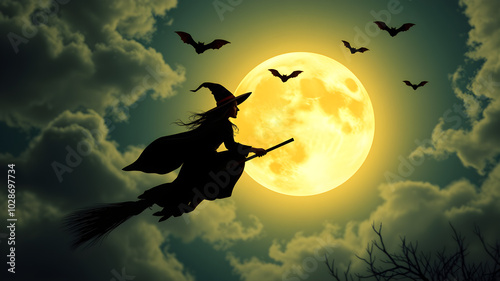 halloween background with witch