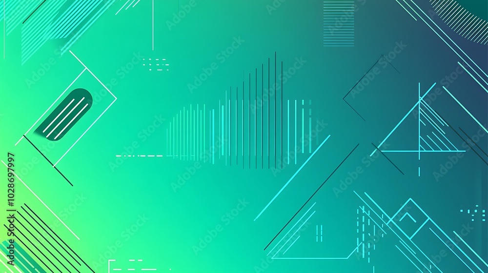 Abstract geometric pattern in green and blue tones with lines, shapes and dots. Abstract geometric pattern in green and blue tones with lines, shapes and dots.