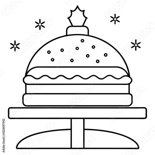 Christmas Burger Table Vector Line Art.